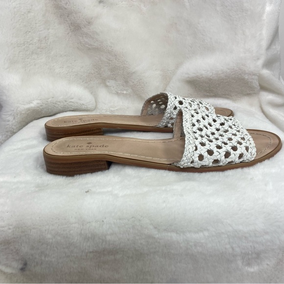 Kate Spade Berlin White Woven Leather Slides Sandal Shoes Women's Size 9 - Picture 3 of 6